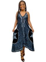 Vestido Indiano Lenço com Bordados Costas Abertas 320-D