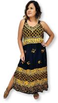 Vestido Indiano Longo Alça Batik Bordado Moda BOHO 1009 Vestido Indiano Longo Alça Batik Bordado Moda BOHO 1009