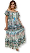 Vestido Indiano Longo Ciganinha Plus Size com elástico 21282 - Sarat Moda Indiana