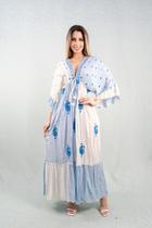 Vestido Indiano Longo Crepe Manga Solta Decote V GE00670 Vestido Indiano Longo Crepe Manga Solta Decote V GE00670