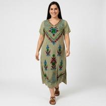 Vestido Indiano Longo Manga Curta Liso bordado Colorido 1100 -