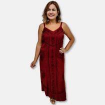 Vestido Indiano Midi Alças Liso com Bordados 802