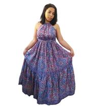 Vestido Indiano Seda Longo Estampado Boho Babados 2767 Vestido Indiano Seda Longo Estampado Boho Babados 2767