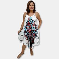 Vestido Indiano Trapézio com Bolso Estampa Árvore da Vida