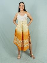 Vestido Indiano Trapézio com Bolsos Amarelo GE00325 Pontas Vestido Indiano Trapézio com Bolsos Amarelo GE00325 Pontas