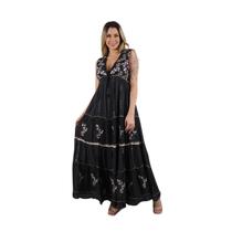 Vestido Indiano Viscose Longo com Brilho 5005 Sem Manga Boho