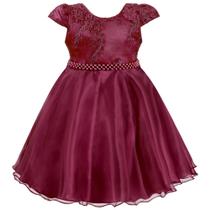 Vestido infanril marsala peito renda saia de organza casamento formatura luxo