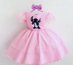 Vestido Infanti Temático Stich Rosa Luxo E Tiara Vestido Infanti Temático Stich Rosa Luxo E Tiara
