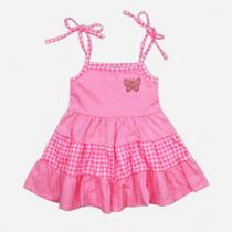 Vestido Infantil 3 Marias Cotton PA/Tradic Poly Turminha &amp Cia 41086 Rosa Neon
