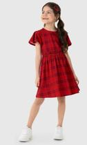 Vestido infantil acinturado estampa xadrez em algodão malwee kids vermelho 8