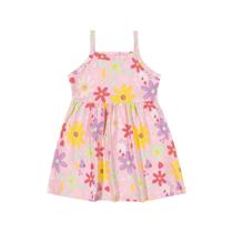Vestido Infantil Alças Estampa Colorida Floral Brilho Verão