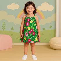 Vestido Infantil Alças Finas Floral Tropical Meia Malha Confortável Sofisticado Kyly 1000999
