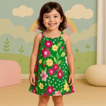 Vestido Infantil Alças Finas Floral Tropical Meia Malha Confortável Sofisticado Kyly 1000999 Vestido Infantil Alças Finas Floral Tropical Meia Malha Confortável Sofisticado Kyly 1000999