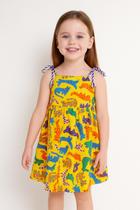 Vestido Infantil Alcinhas Fábula Malha Amarelo Oncitas Coloridas