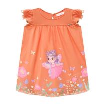 Vestido Infantil Alecrim Fada Laranja Pompom na Manga Kukiê Vestido Infantil Alecrim Fada Laranja Pompom na Manga Kukiê