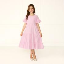 Vestido Infantil Alice Listrado Rosa Com Manga Babado Casamento Festivo Vestido Infantil Alice Listrado Rosa Com Manga Babado Casamento Festivo