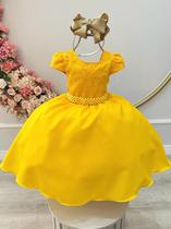Vestido Infantil Amarelo Busto Com Renda Damas Festas