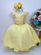 Vestido Infantil Amarelo C/ Renda Cinto Strass Luxo Damas Festa 11996AE