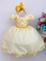 Vestido Infantil Amarelo Cinto de Pérolas Casamento Luxo