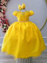 Vestido Infantil Amarelo Damas Honra Casamento Pérolas Renda Super luxo festa 2266AK - utchuk kids