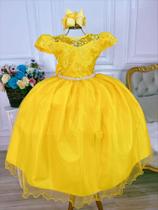 Vestido Infantil Amarelo Damas Honra Casamento Renda Pérolas Luxo Festa 2266AL - Utchuk Kids