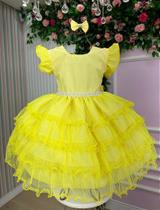 Vestido Infantil Amarelo Glitter Festa Luxo com Laço Bico de Pato