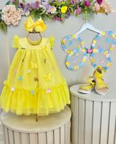 Vestido Infantil Amarelo Jardim Encantado com Apliques Festa Luxo Festa Vestido Infantil Amarelo Jardim Encantado com Apliques Festa Luxo Festa