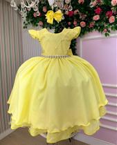 Vestido Infantil Amarelo Menina Luxo - Confeccionado em Tecido Misto