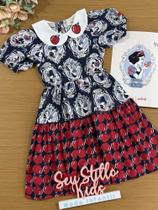 Vestido Infantil Animê Manga Curta Espelho Meu Branca de Neve Disney