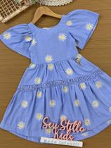 Vestido Infantil Animê Verão Azul Florzinha Vestido Infantil Animê Verão Azul Florzinha
