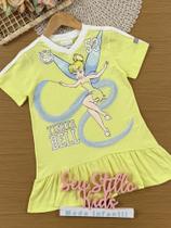 Vestido Infantil Animê Verão Verde Tinker Bell com Strass