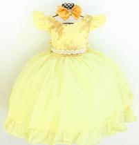 Vestido Infantil Aniversario Amarelo Festa Luxo E Tiara