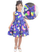 Vestido Infantil Arco-íris E Nuvens Casual Elegante + Enfeite de Cabelo Vestido Infantil Arco-íris E Nuvens Casual Elegante + Enfeite de Cabelo
