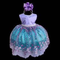 Vestido Infantil Ariel Pequena Sereia Tamanho 4 Ao 12 Luva 2203