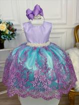 Vestido Infantil Ariel Princesa C/ Renda e Cinto de Pérolas luxo festa 2202LL