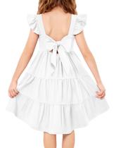 Vestido infantil Arshiner de algodão branco sem encosto, laço 4T