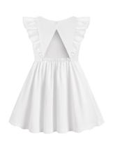 Vestido infantil Arshiner, manga com babados, sem encosto, branco 2T