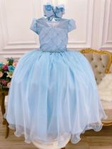 Vestido Infantil Azul Bebê C/ Busto Nervura e Pérolas Damas Super luxo 4554AC - 2800
