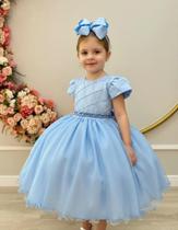 Vestido Infantil Azul Claro Busto Nervura Festas Daminhas Vestido Infantil Azul Claro Busto Nervura Festas Daminhas