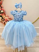 Vestido Infantil Azul Claro com Renda e Aplique de Flores luxo festa RO4606AZ