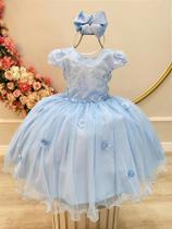 Vestido Infantil Azul Claro Com Renda Jardim Encantado - Tamanho P, M, G