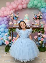 Vestido Infantil Azul Claro com Renda para Casamentos e Festas