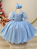 Vestido Infantil Azul Claro com Renda para Festas