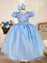 Vestido Infantil Azul Dama Honra Casamento Renda e Pérolas Festa Luxo - Utchuk Kids