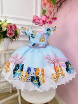 Vestido Infantil Azul Desenho Bluey Cachorrinhos