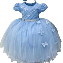 Vestido infantil azul luxo festa jardim encantado