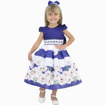 Vestido infantil Azul Marinho Com Rosas Branca, Casamento Formatura