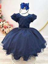 Vestido Infantil Azul Marinho Luxo Festa Menina - Tamanho P a G