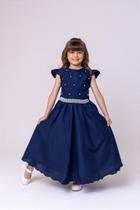 Vestido Infantil Azul Marinho para Formatura Longo Dama de Honra Luxo Festas Vestido Infantil Azul Marinho para Formatura Longo Dama de Honra Luxo Festas
