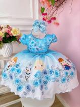 Vestido Infantil Azul Princesas Frozen Baby Festas Luxo